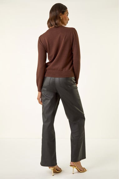 Roman Chocolate V-Neck Hotfix Knit Jumper