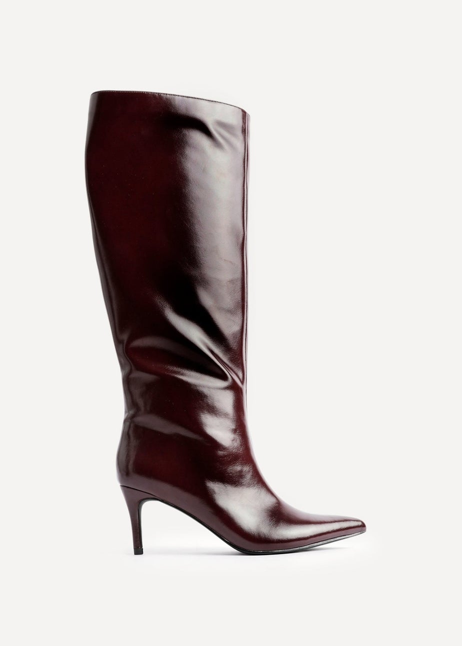 Linzi Onyx Burgundy High Shine Pointed Toe High Leg Heeled Boots