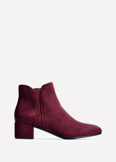 Linzi Manor Burgundy Faux Suede Block Heeled Ankle Boot