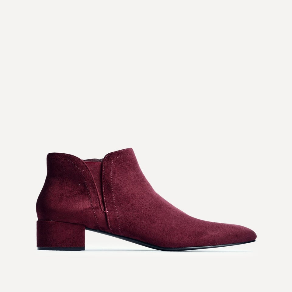 Linzi Manor Burgundy Faux Suede Block Heeled Ankle Boot