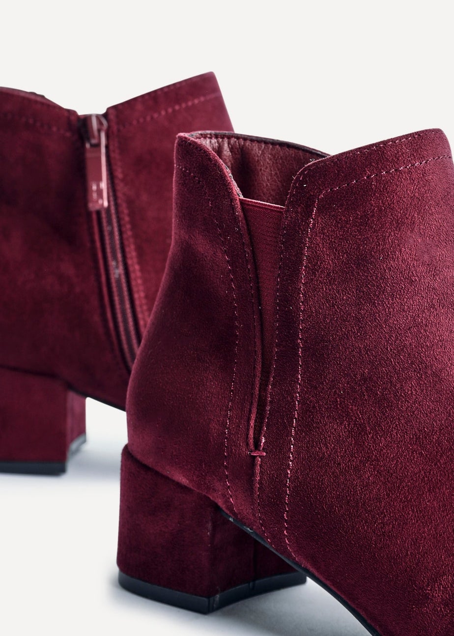Linzi Manor Burgundy Faux Suede Block Heeled Ankle Boot