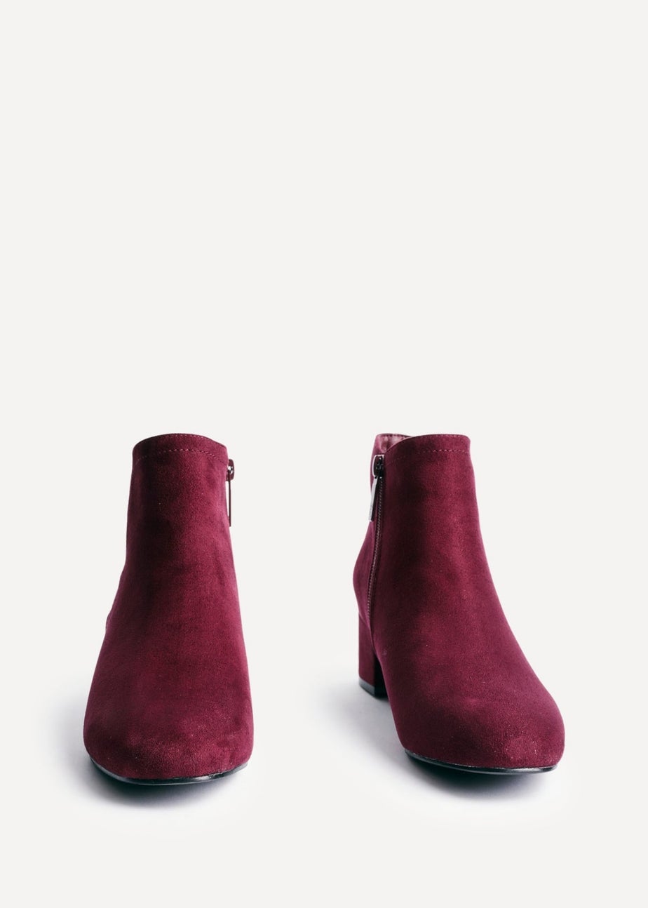 Linzi Manor Burgundy Faux Suede Block Heeled Ankle Boot