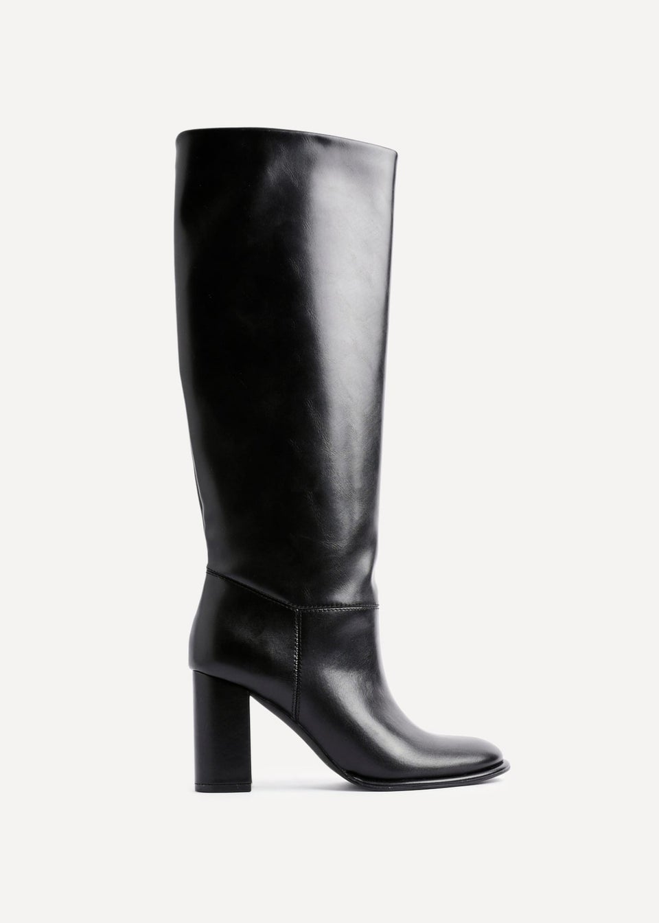Linzi Cole Black Faux Leather Pull-On High Leg Block Heeled Boots