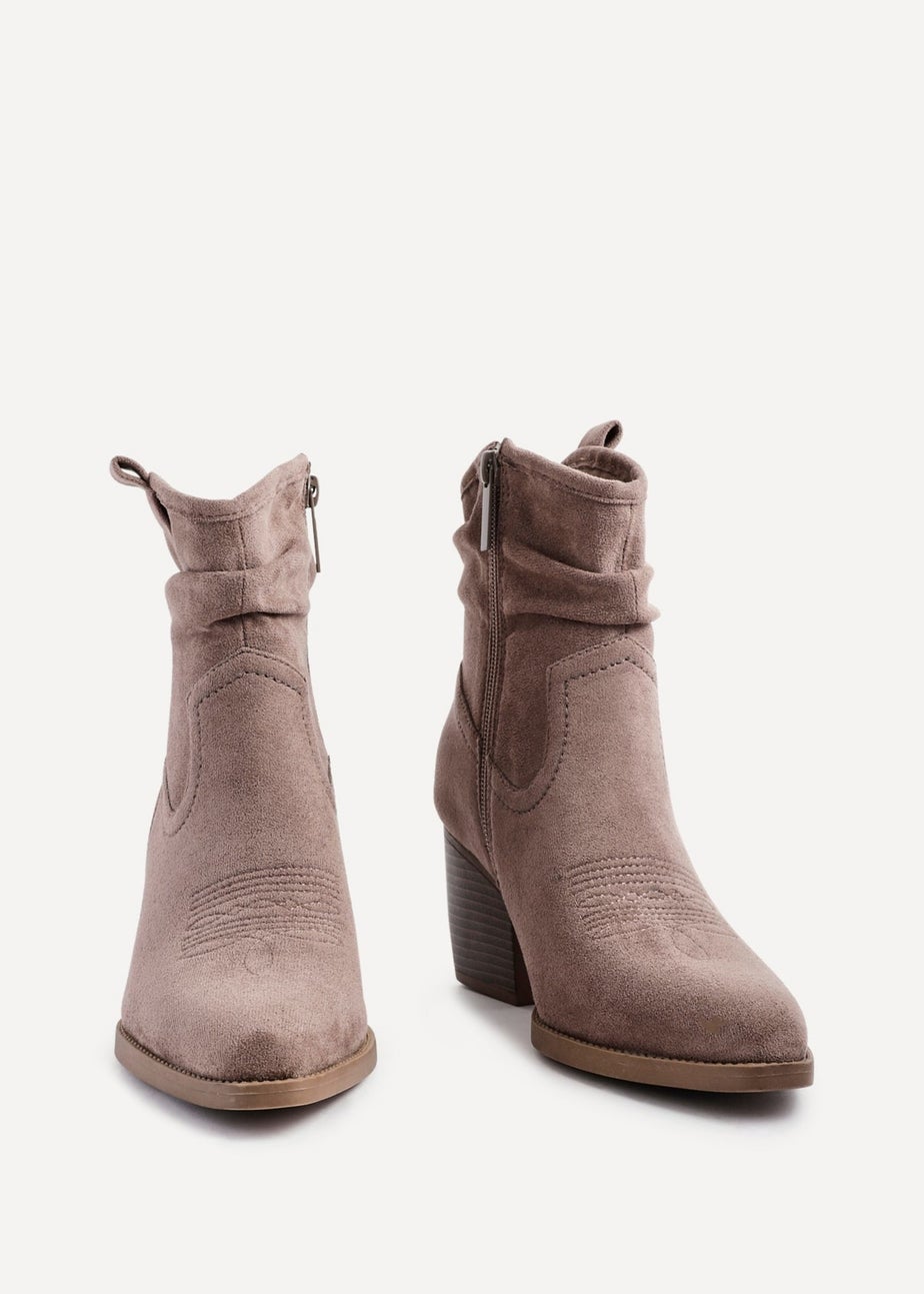 Linzi Carter Mocha Faux Suede Western Inspired Ankle Boot