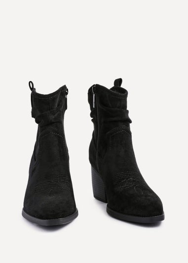 Linzi Carter Black Faux Suede Western Inspired Ankle Boot