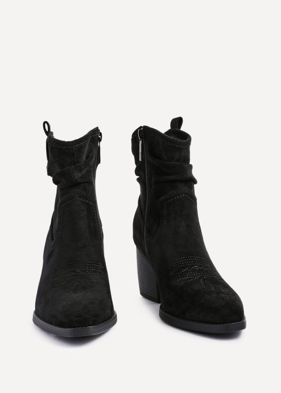 Linzi Carter Black Faux Suede Western Inspired Ankle Boot