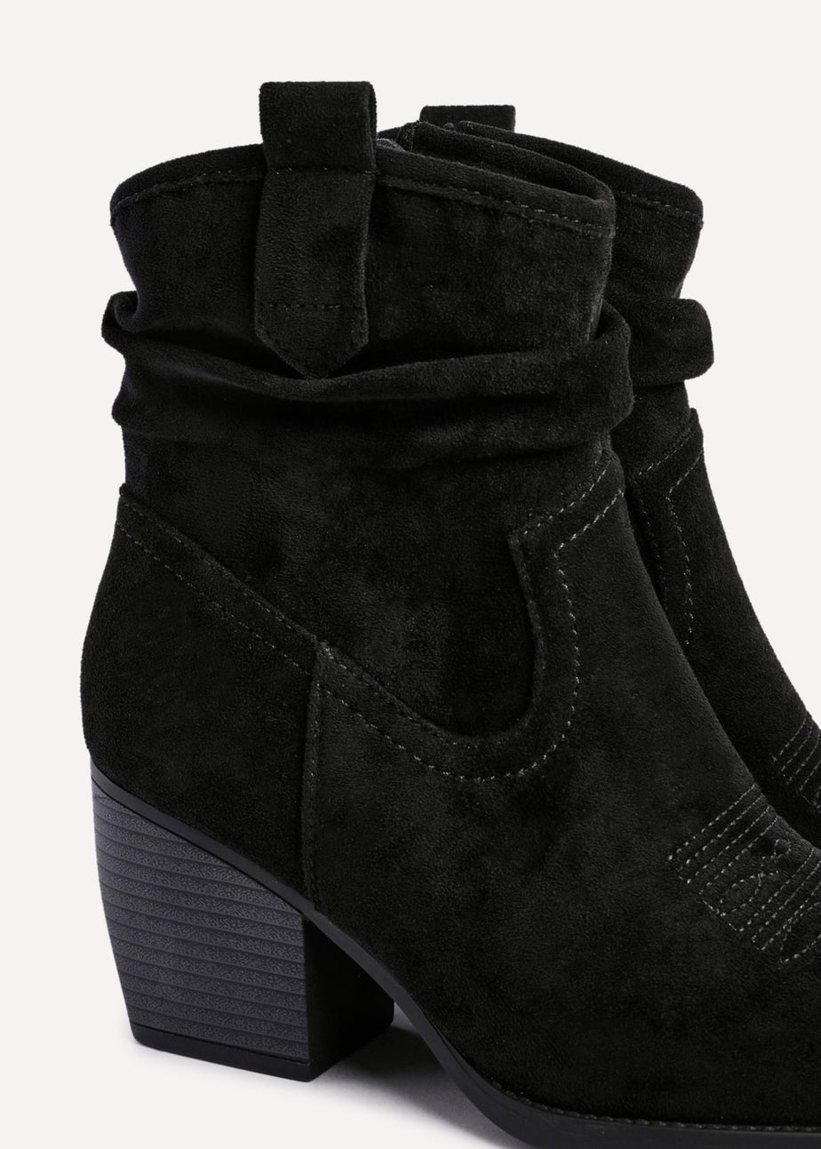Linzi Carter Black Faux Suede Western Inspired Ankle Boot