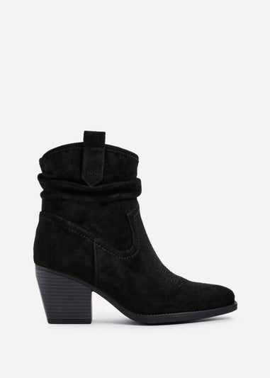Linzi Carter Black Faux Suede Western Inspired Ankle Boot