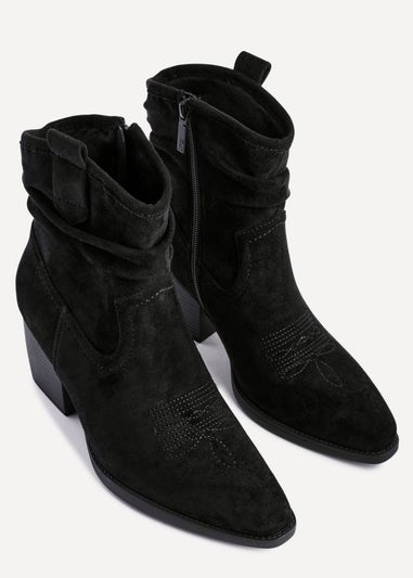 Linzi Carter Black Faux Suede Western Inspired Ankle Boot