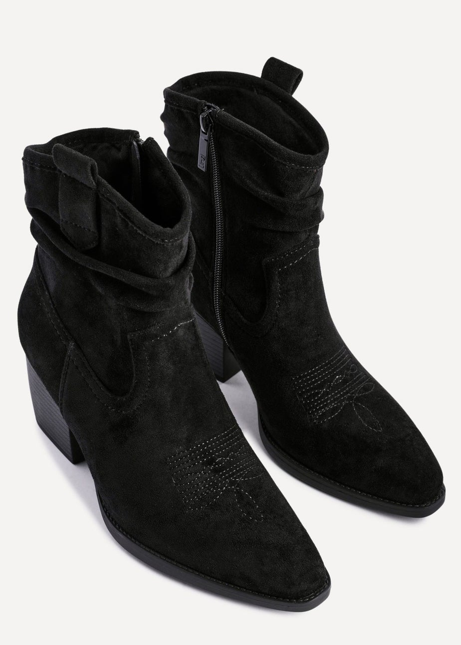 Linzi Carter Black Faux Suede Western Inspired Ankle Boot