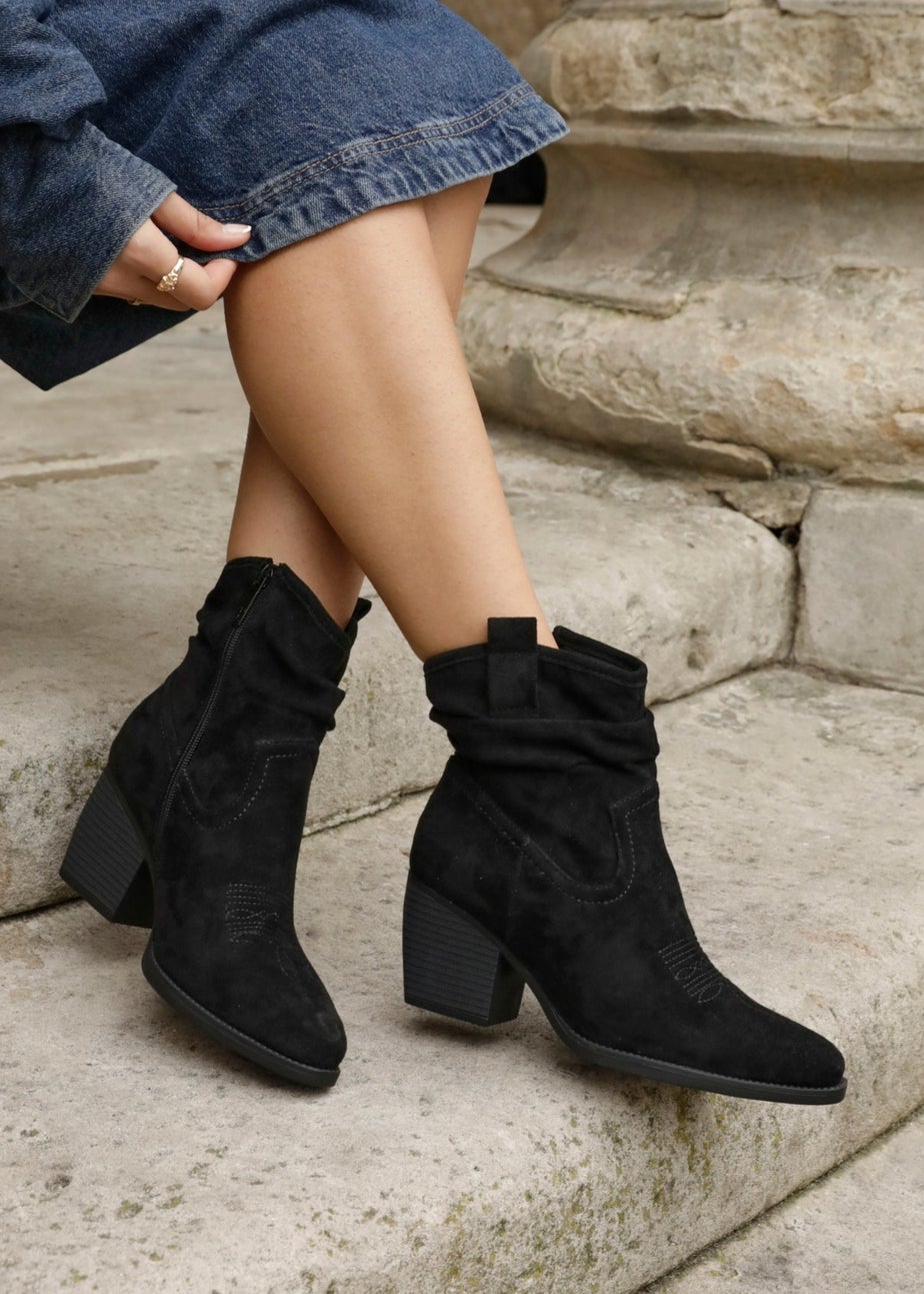 Linzi Carter Black Faux Suede Western Inspired Ankle Boot