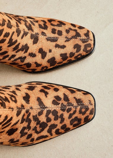 Linzi Noelle Leopard Print Square Toe Heeled Sock Boot