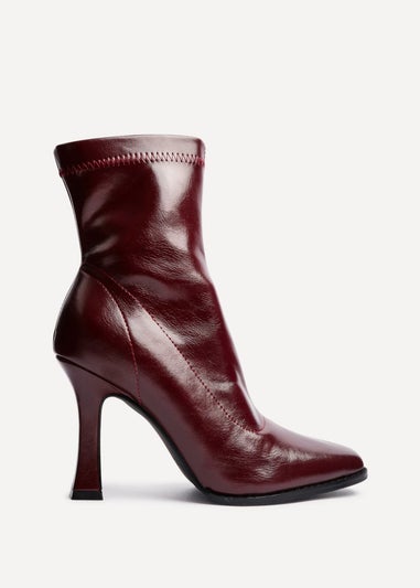 Linzi Noelle Burgundy Faux Leather Square Toe Heeled Sock Boot