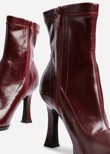 Linzi Noelle Burgundy Faux Leather Square Toe Heeled Sock Boot