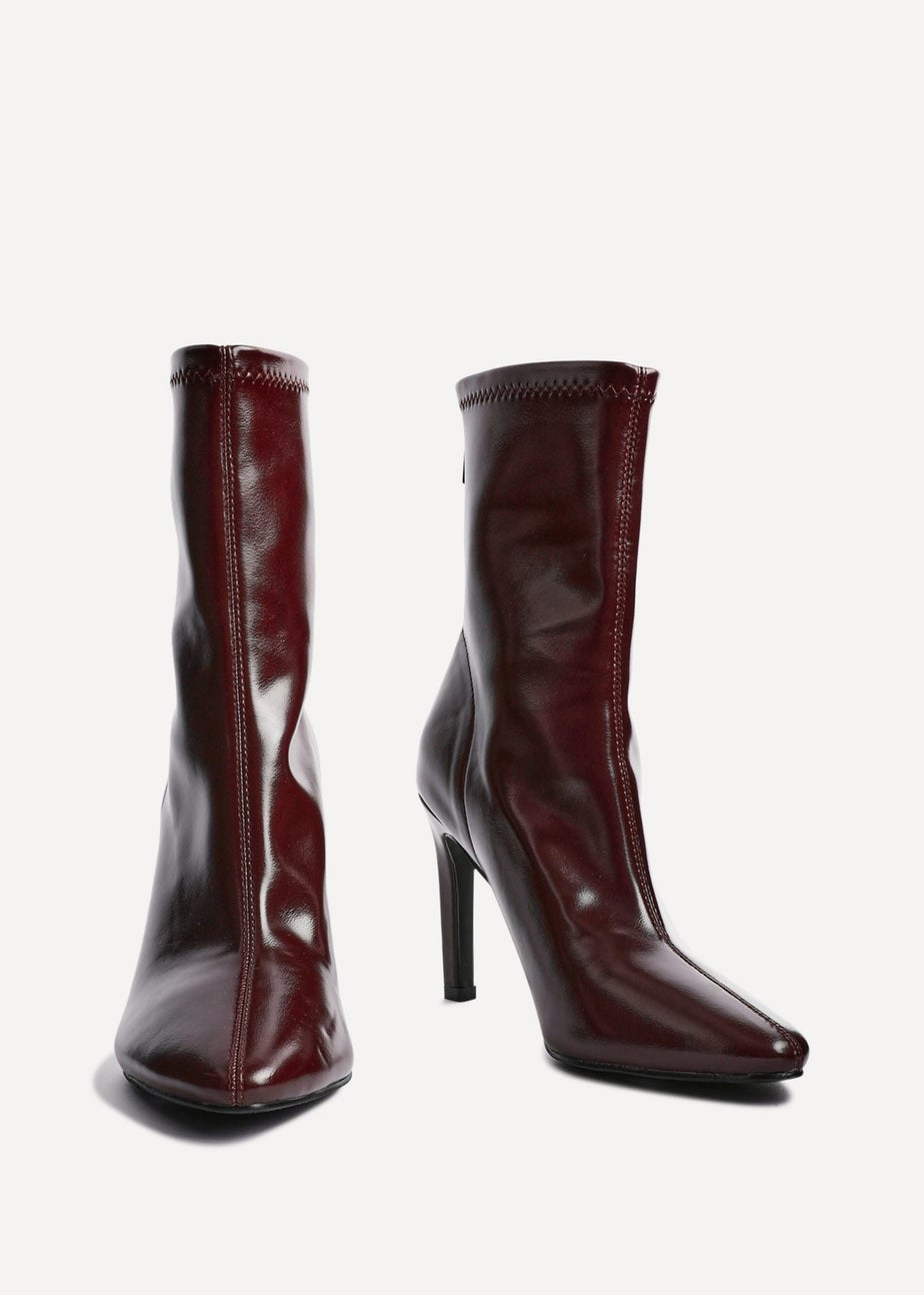 Linzi West Burgundy Faux Leather Pointed Stretch Heeled Ankle Boot