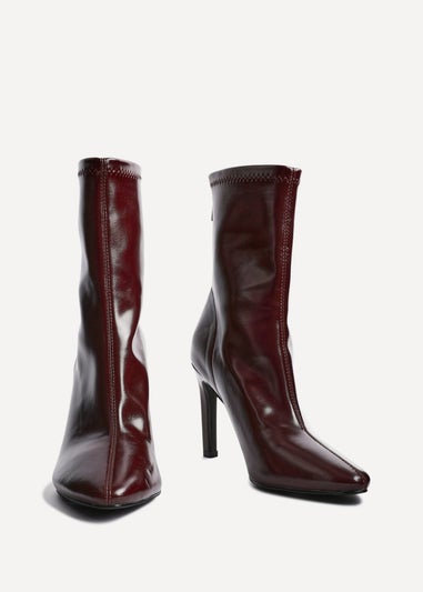 Linzi West Burgundy Faux Leather Pointed Stretch Heeled Ankle Boot