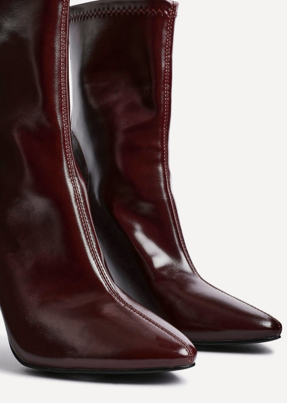 Linzi West Burgundy Faux Leather Pointed Stretch Heeled Ankle Boot