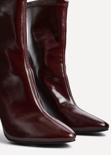 Linzi West Burgundy Faux Leather Pointed Stretch Heeled Ankle Boot