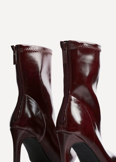 Linzi West Burgundy Faux Leather Pointed Stretch Heeled Ankle Boot