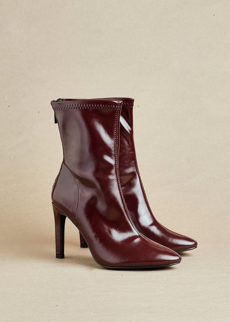 Linzi West Burgundy Faux Leather Pointed Stretch Heeled Ankle Boot