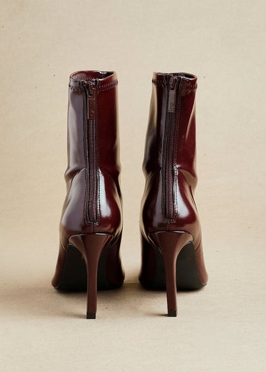 Linzi West Burgundy Faux Leather Pointed Stretch Heeled Ankle Boot