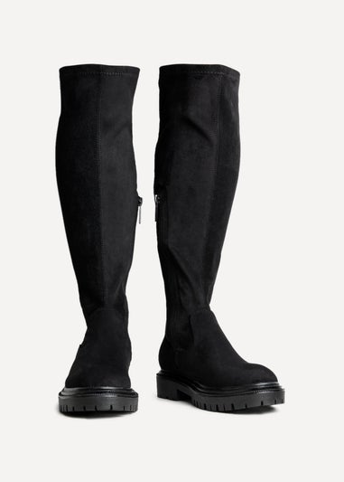 Linzi Briody Wide Fit Black Faux Suede Knee High Stretch Boot