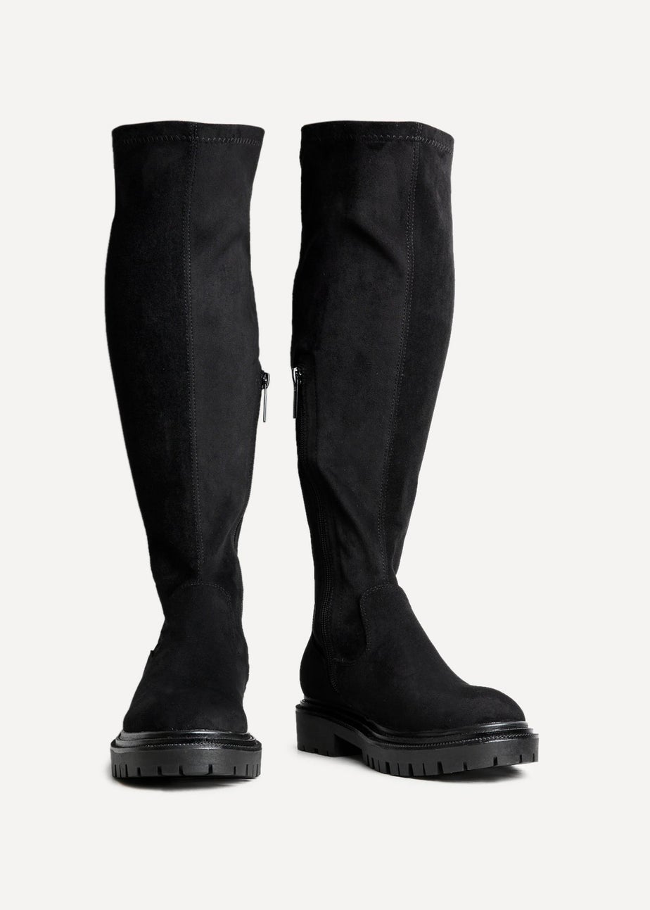 Linzi Briody Wide Fit Black Faux Suede Knee High Stretch Boot