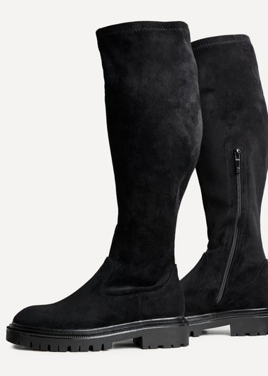 Linzi Briody Wide Fit Black Faux Suede Knee High Stretch Boot