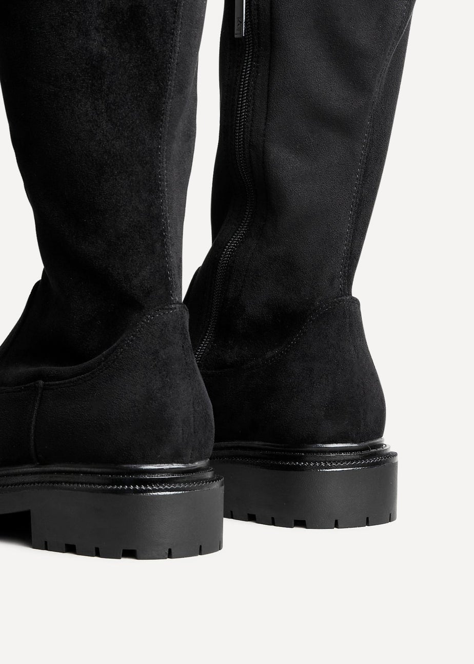 Linzi Briody Wide Fit Black Faux Suede Knee High Stretch Boot