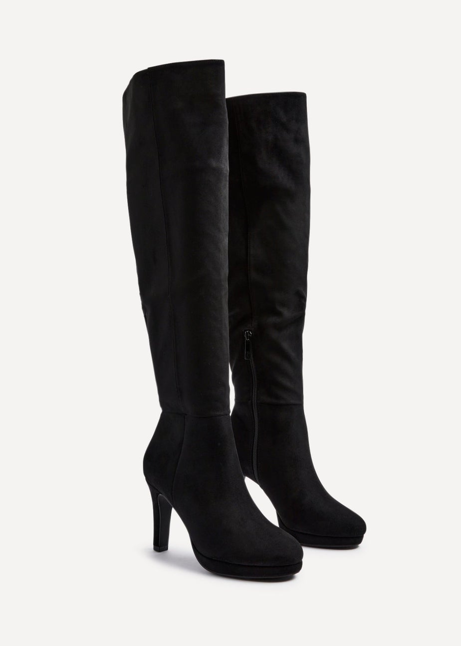 Linzi Brielle Black Faux Suede Over The Knee Heeled Boot
