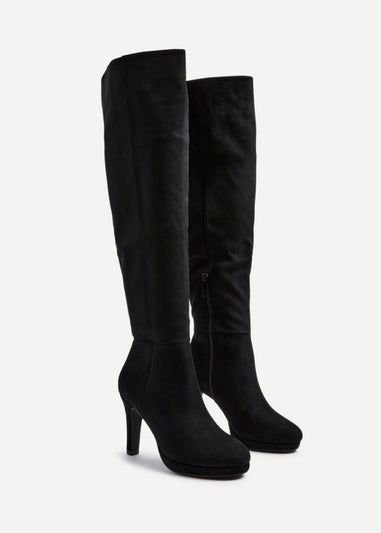 Linzi Brielle Black Faux Suede Over The Knee Heeled Boot