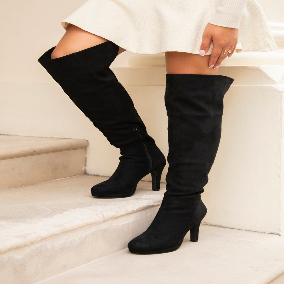 Linzi Brielle Black Faux Suede Over The Knee Heeled Boot