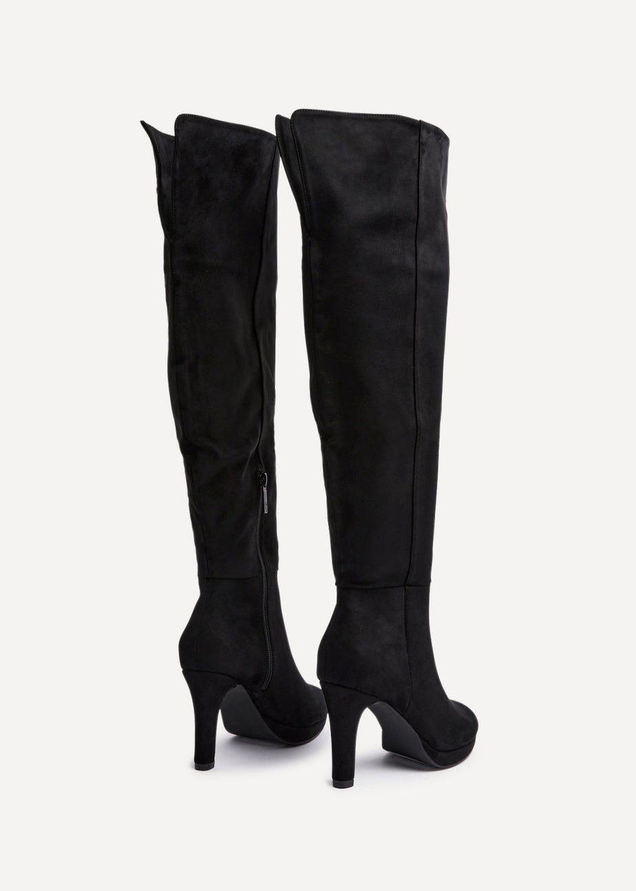 Linzi Brielle Black Faux Suede Over The Knee Heeled Boot