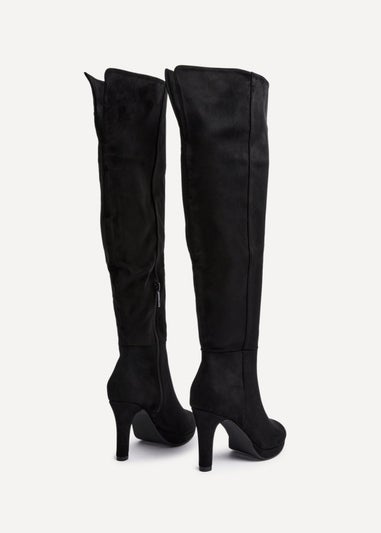 Linzi Brielle Black Faux Suede Over The Knee Heeled Boot