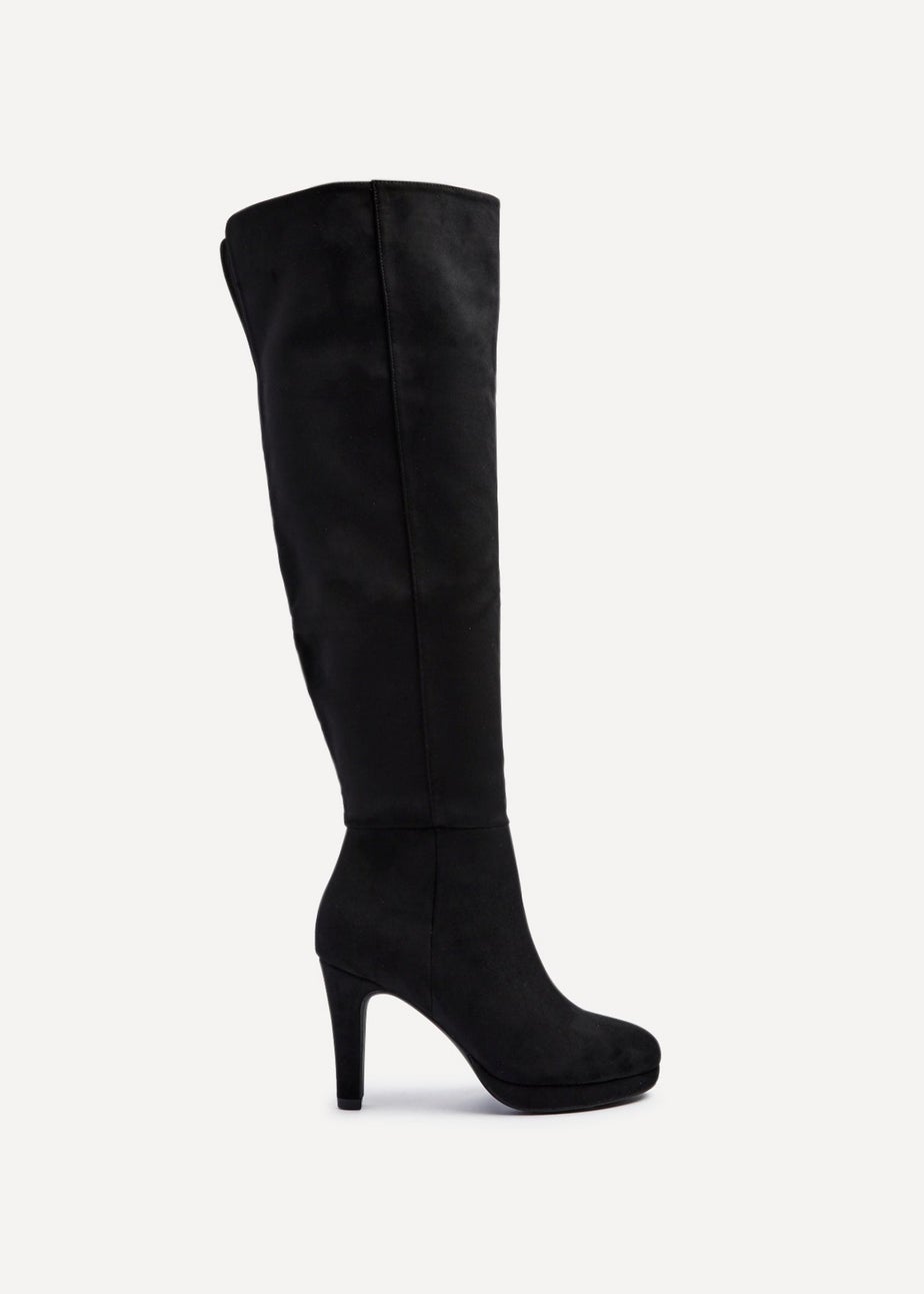 Linzi Brielle Black Faux Suede Over The Knee Heeled Boot