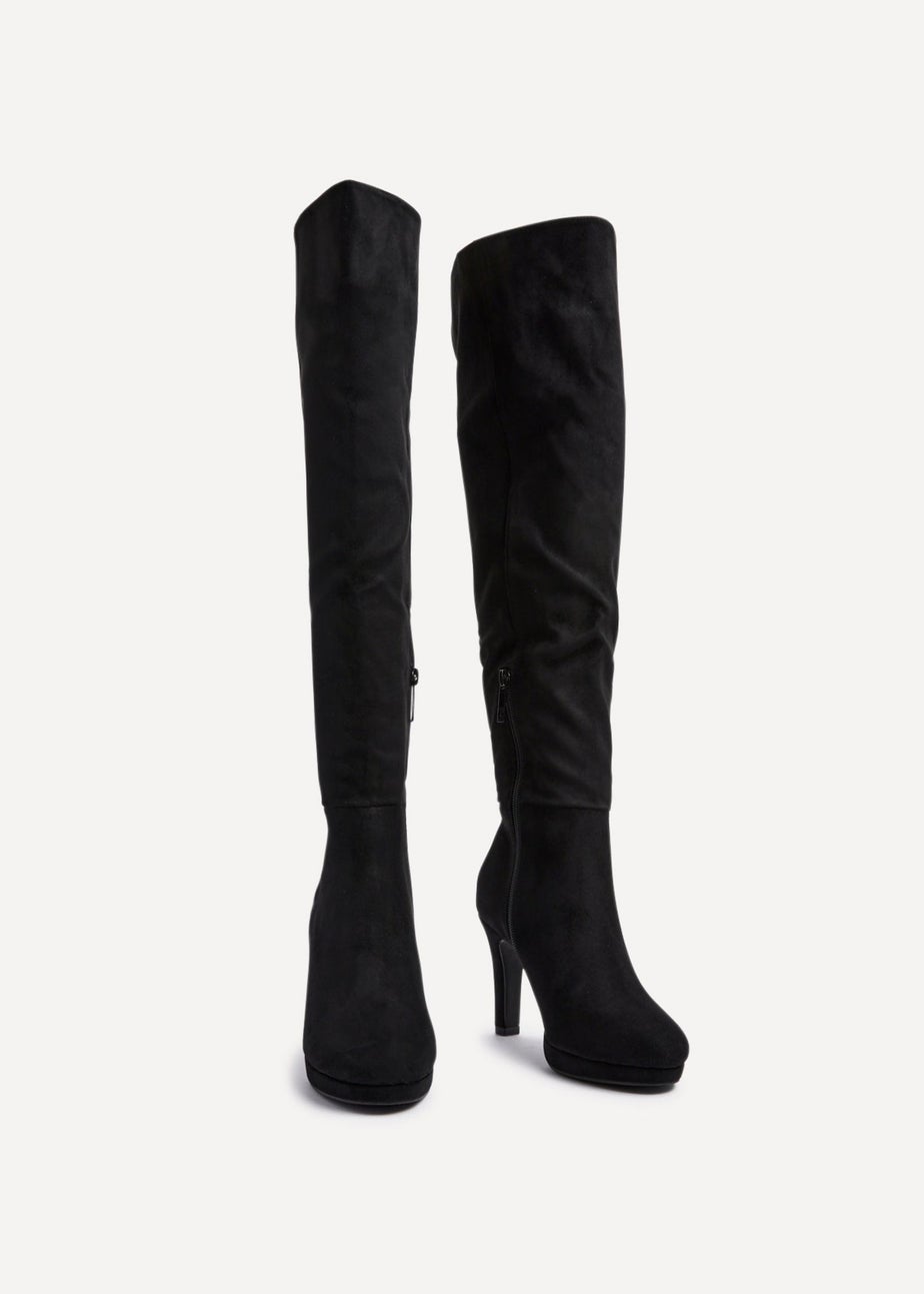 Linzi Brielle Black Faux Suede Over The Knee Heeled Boot