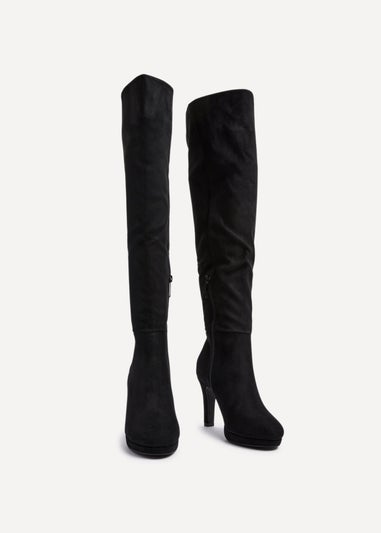 Linzi Brielle Black Faux Suede Over The Knee Heeled Boot
