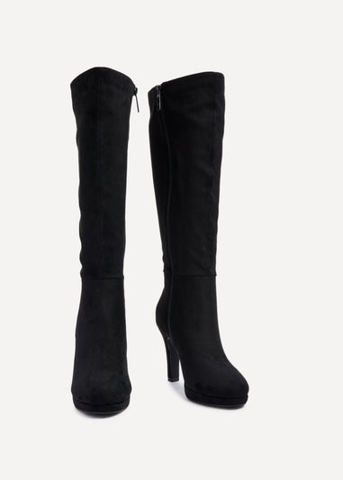 Linzi Shelby Black Faux Suede Knee High Heeled Boot