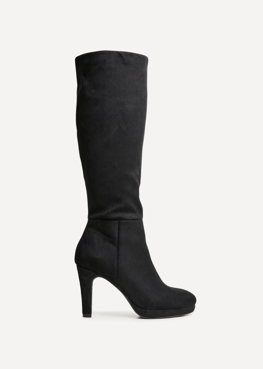 Linzi Shelby Black Faux Suede Knee High Heeled Boot