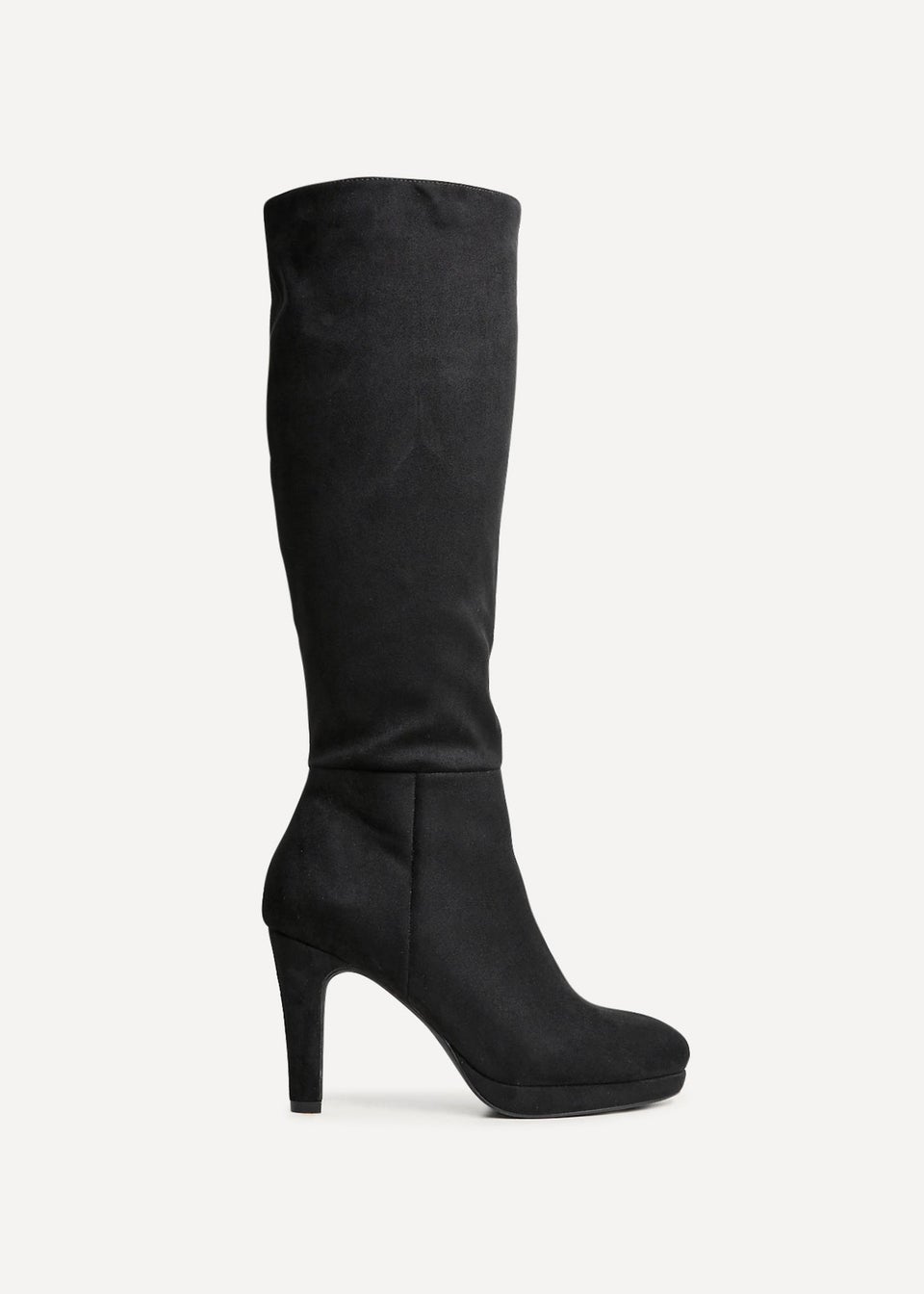 Linzi Shelby Black Faux Suede Knee High Heeled Boot