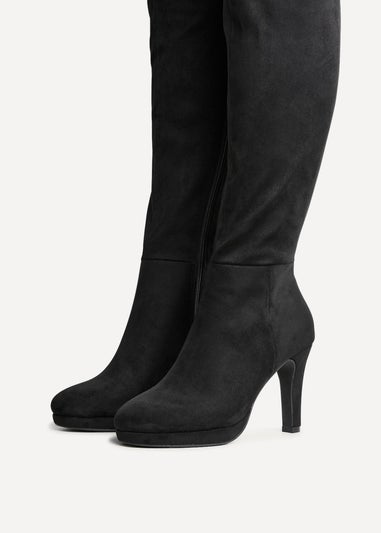 Linzi Shelby Black Faux Suede Knee High Heeled Boot