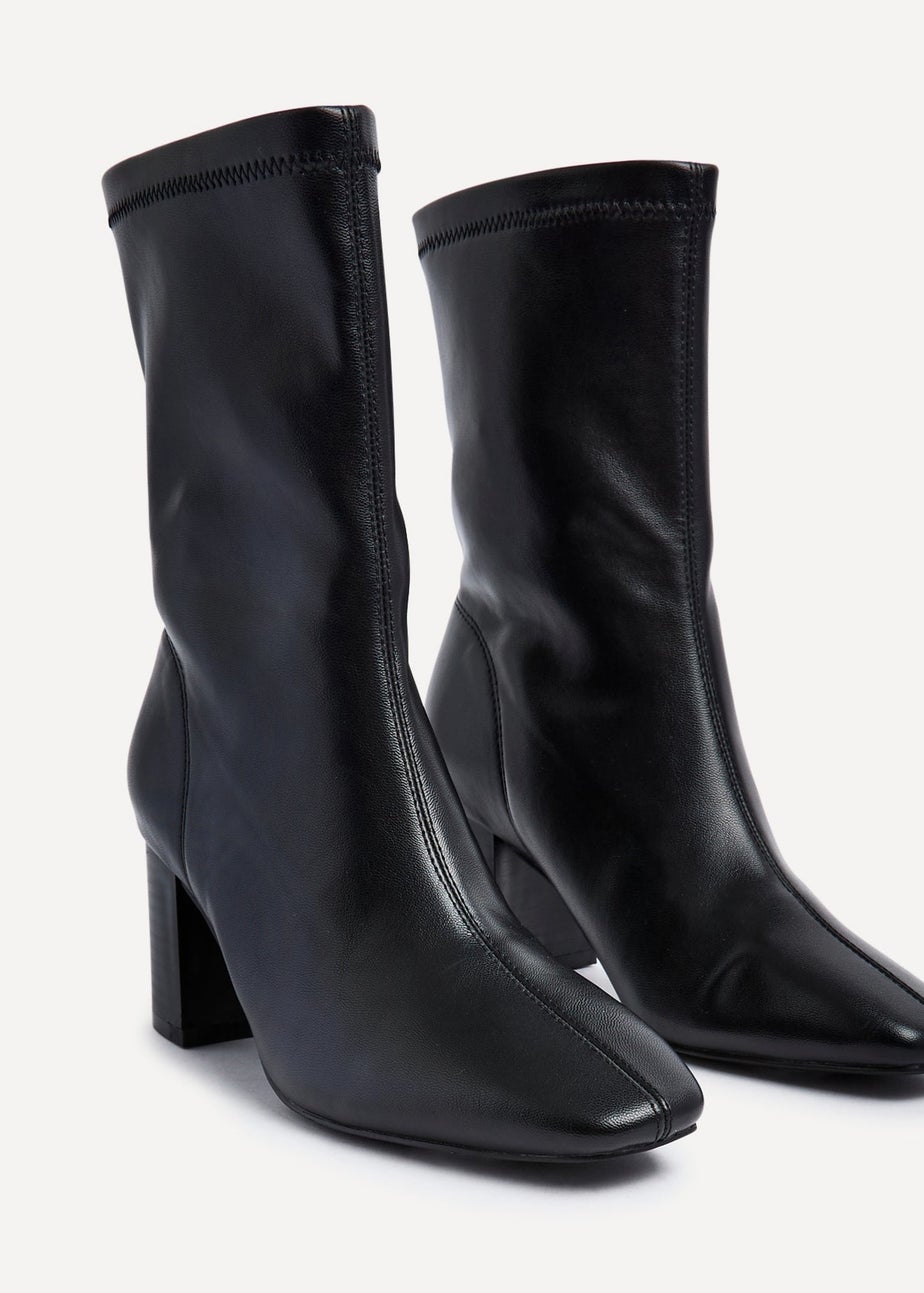 Linzi Bronx Black Faux Soft Leather Block Heel