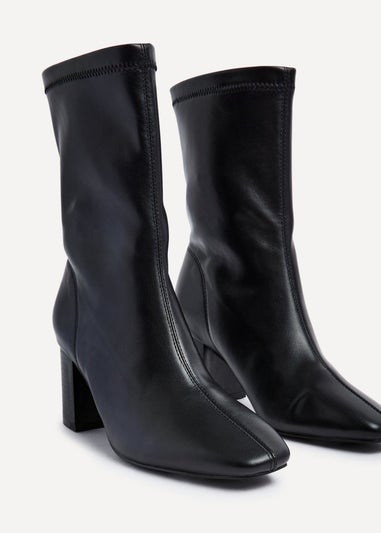 Linzi Bronx Black Faux Soft Leather Block Heel