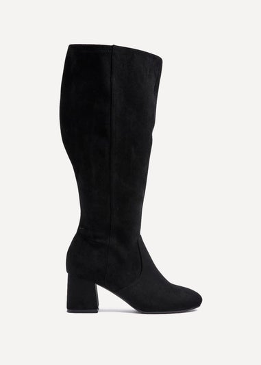 Linzi Fable Wide Fit Black Faux Suede Knee High Block Heeled Boot