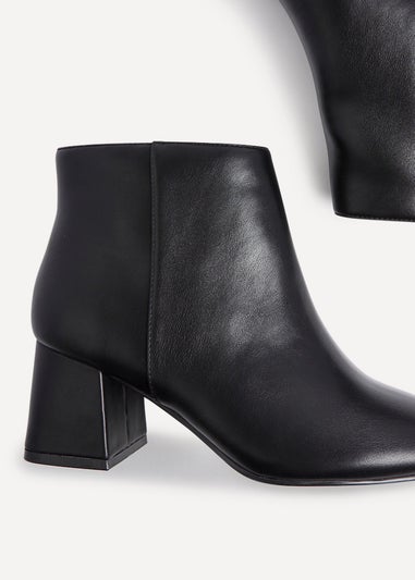 Linzi Alba Wide Fit Black Faux Leather Block Heeled Ankle Boot