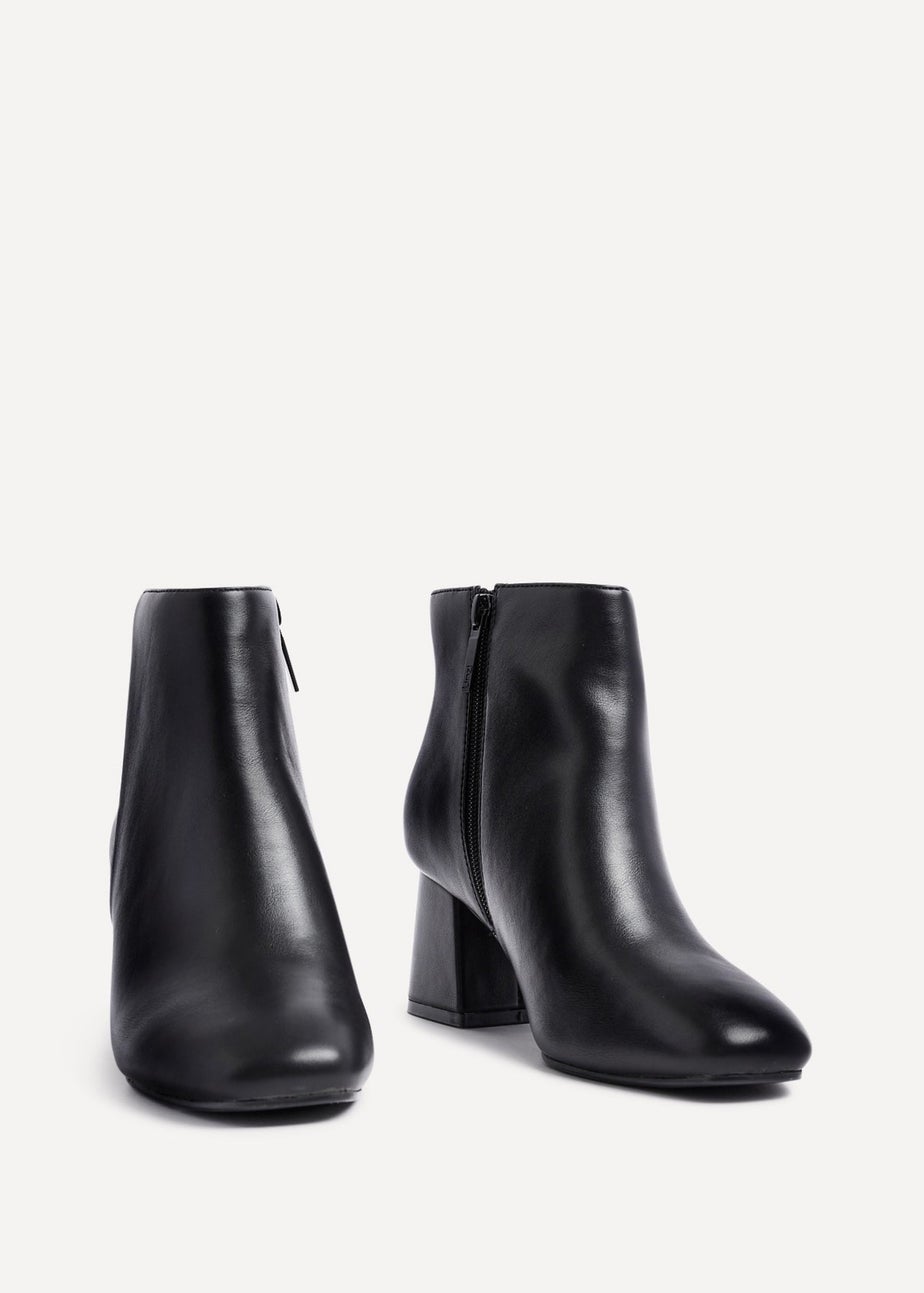 Linzi Alba Wide Fit Black Faux Leather Block Heeled Ankle Boot