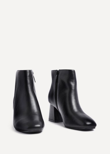 Linzi Alba Wide Fit Black Faux Leather Block Heeled Ankle Boot