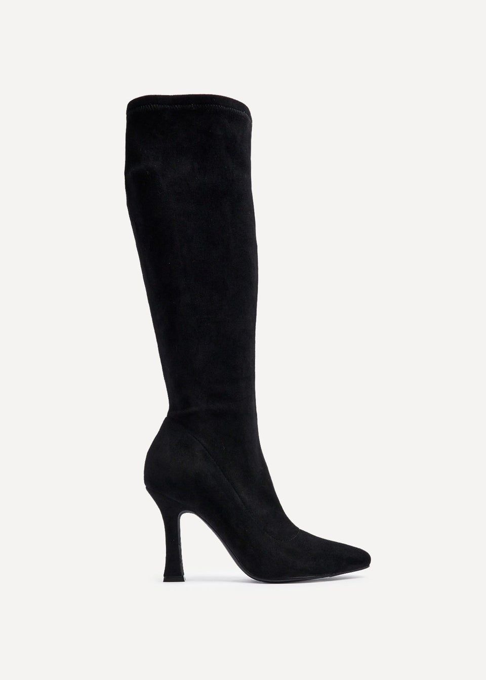 Linzi Gabrielle Black Suede Square Toe Knee High Heeled Boot