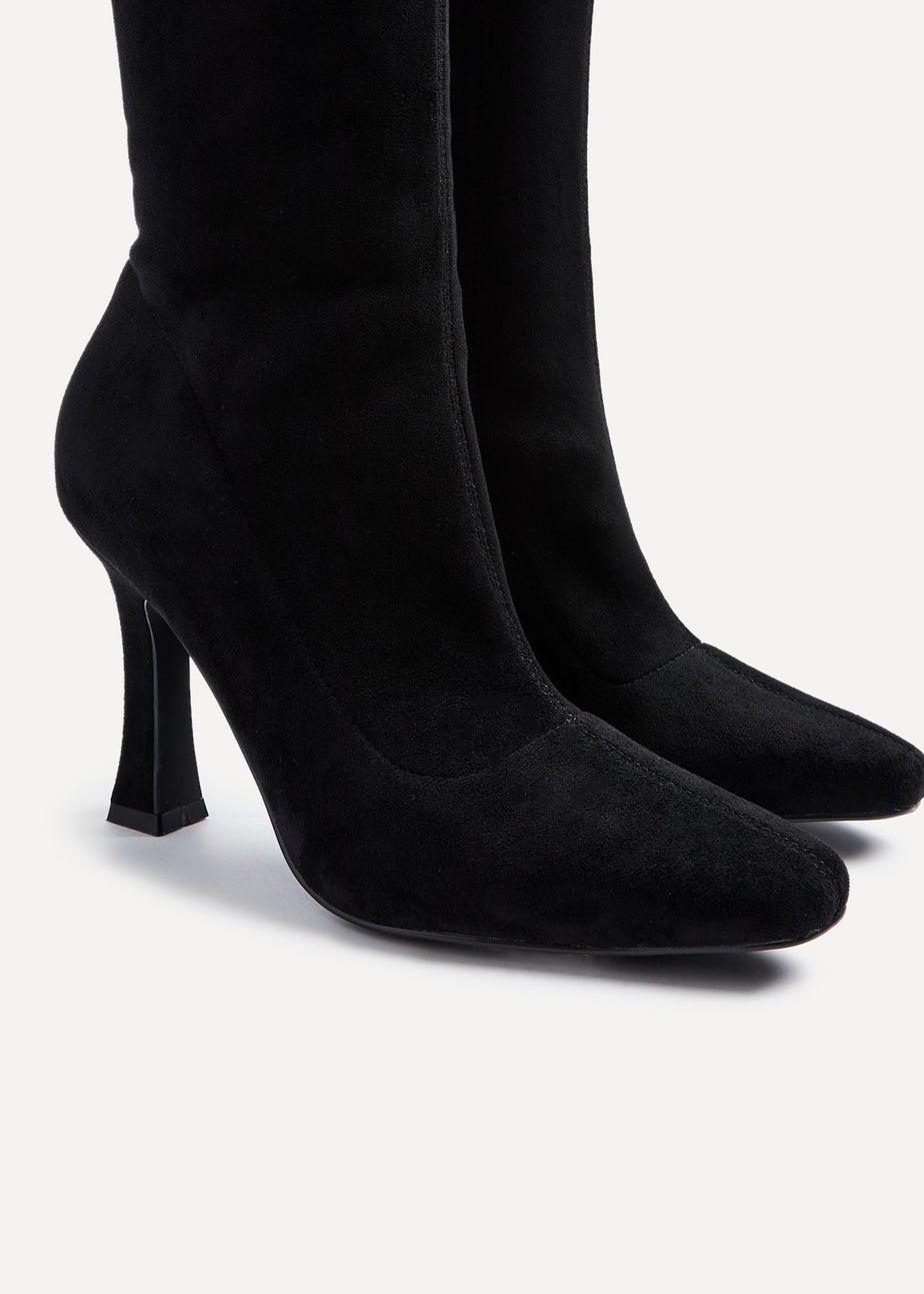 Linzi Gabrielle Black Suede Square Toe Knee High Heeled Boot