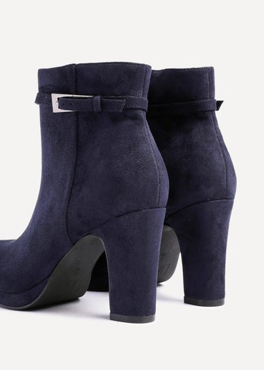 Linzi Stefani Navy Faux Suede Heeled Ankle Boot